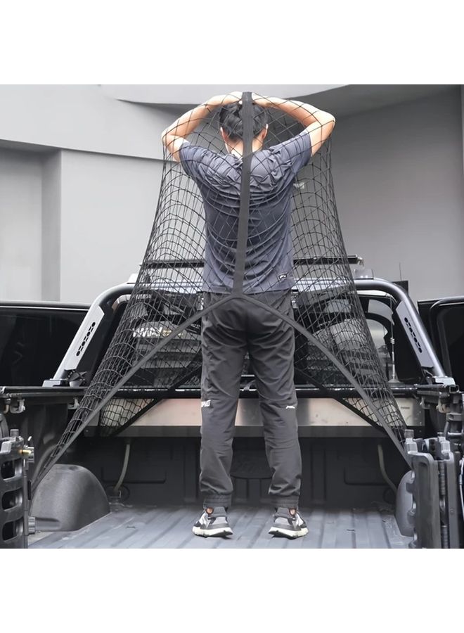 Black Universal Fit Spandex Truck Bed Mesh High Elasticity Cargo Net Tailgate Organizer - Image 3